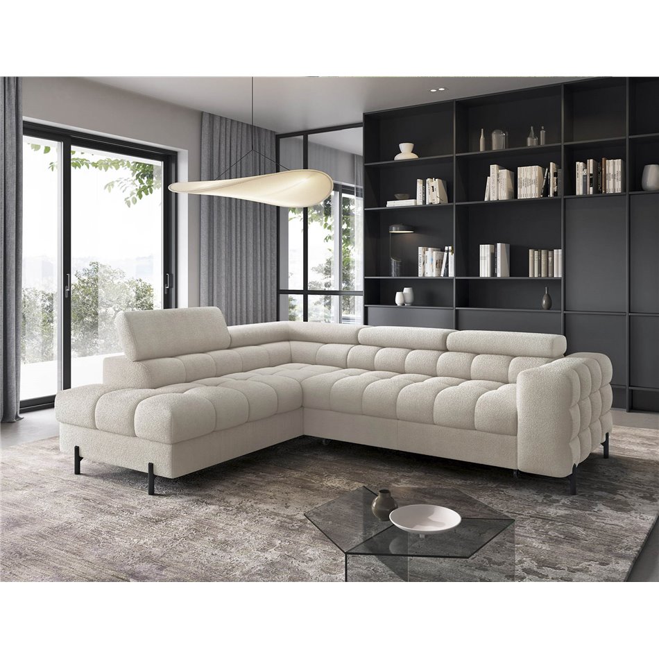 Corner sofa Elferucce L, sleeping function, Royal 18, bouclé, beige, H93x200x276cm