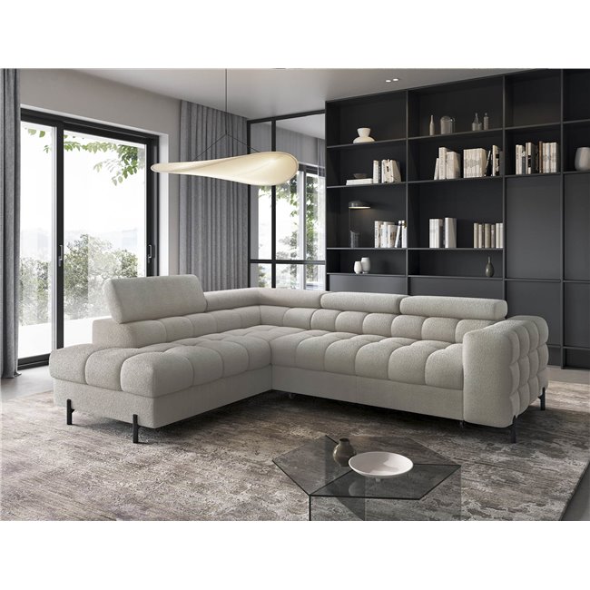 Corner sofa Elferucce L, sleeping function, Royal 20, bouclé, beige, H93x200x276cm