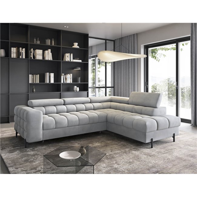 Corner sofa Elferucce R, sleeping function, Paros 05, grey, H93x200x276cm