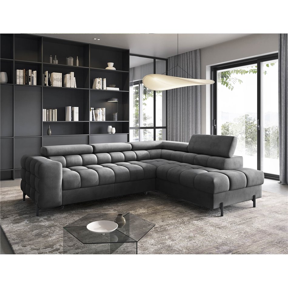 Corner sofa Elferucce R, sleeping function, Paros 06, dark grey, H93x200x276cm