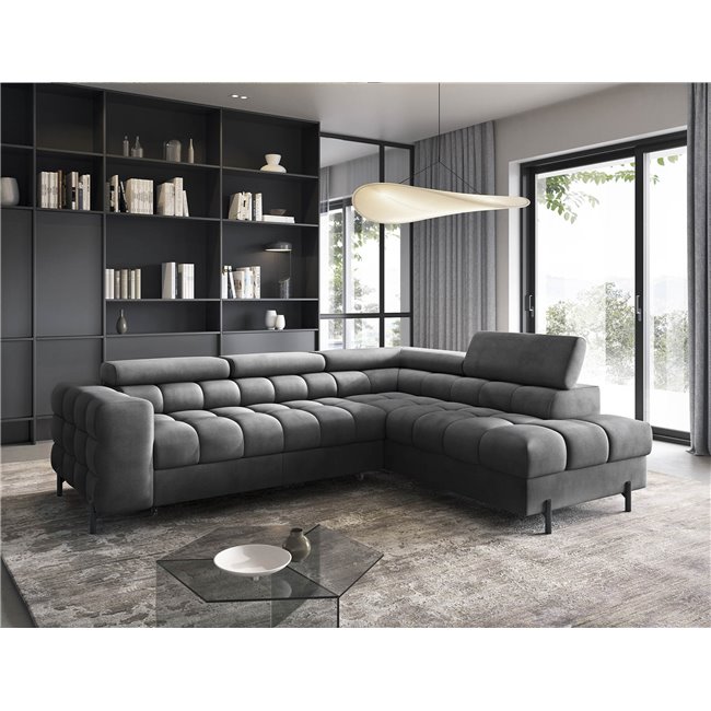 Corner sofa Elferucce R, sleeping function, Paros 06, dark grey, H93x200x276cm