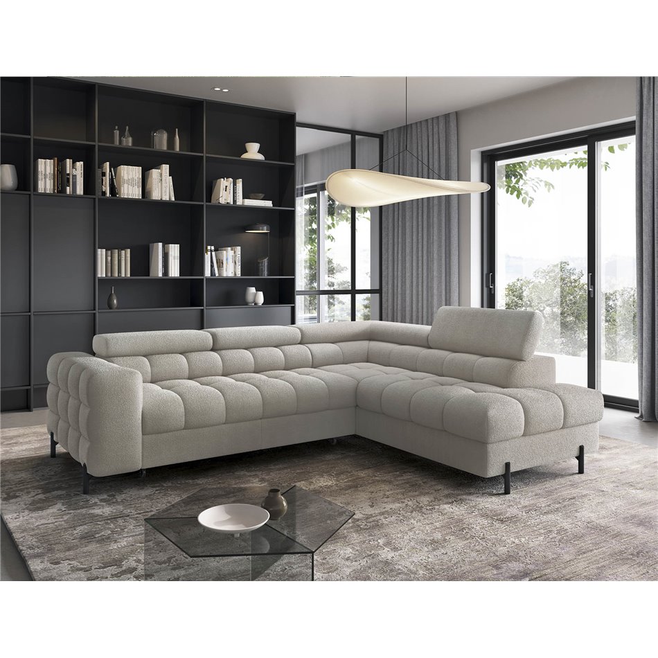 Corner sofa Elferucce R, sleeping function, Royal 20, bouclé, beige, H93x200x276cm