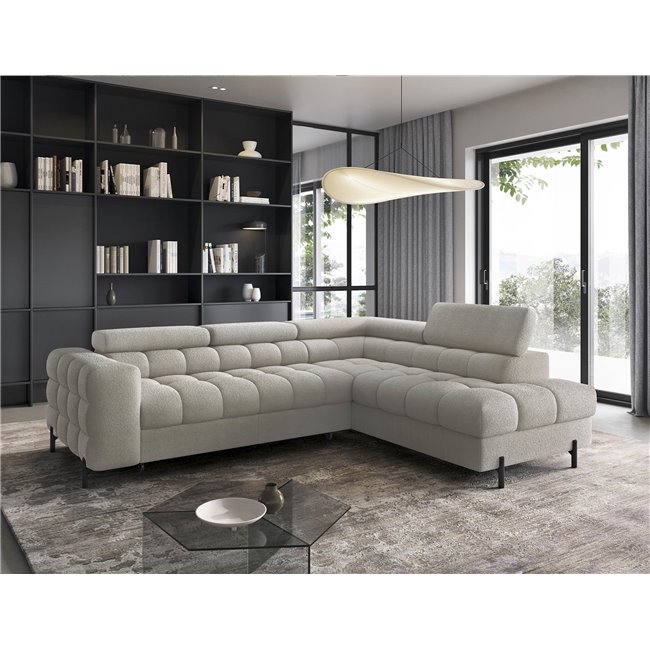 Corner sofa Elferucce R, sleeping function, Royal 20, bouclé, beige, H93x200x276cm