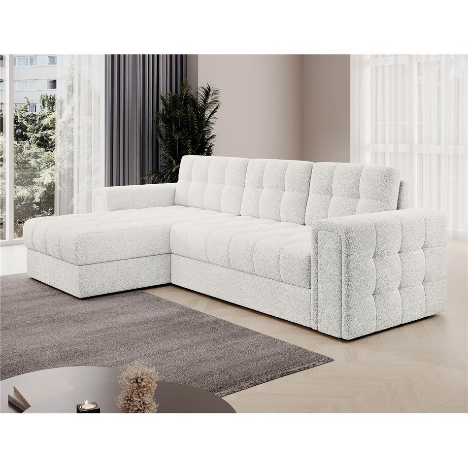 Угловой диван Elveni L/R Reversible, раздвижной, Royal 01, букле, белый, H82x150x260см