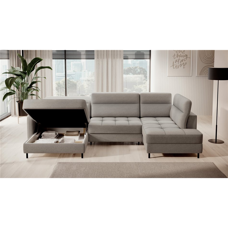 U shape sofa Elberto L, sleeping function, Raquel 03, grey, H100x165x306cm