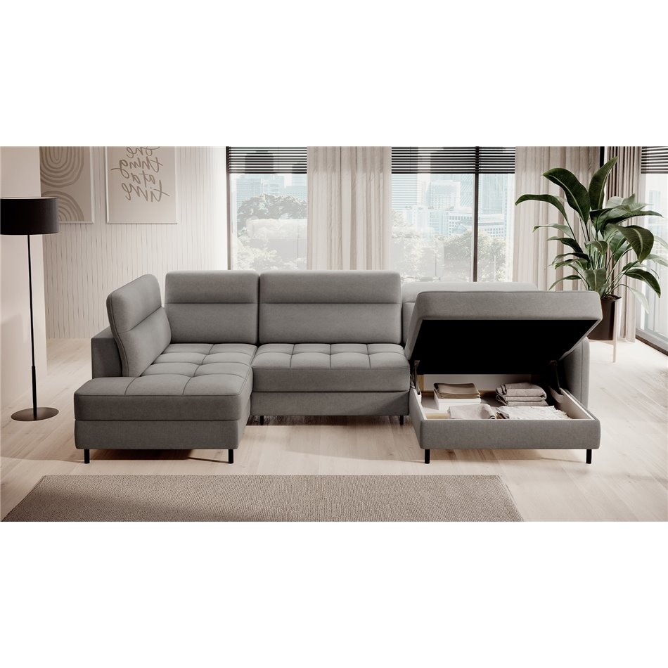 U shape sofa Elberto R, sleeping function, Raquel 04, grey, H100x165x306cm