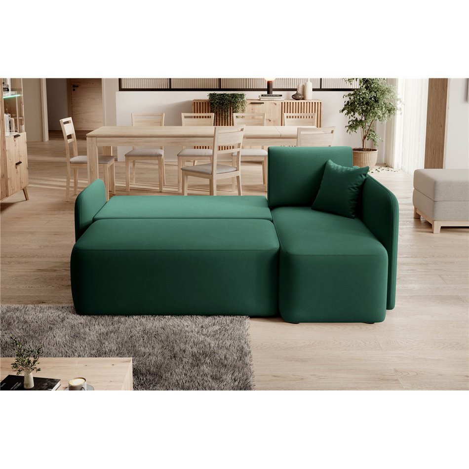 Corner sofa Elhandson R, sleeping function, Lukso 35, velvet, green, H89x150x206cm