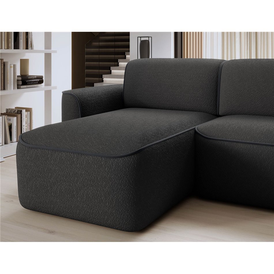 Corner sofa Elume L, sleeping function, Royal 05, Velvetmat 6, bouclé, dark grey, H88x190x287cm