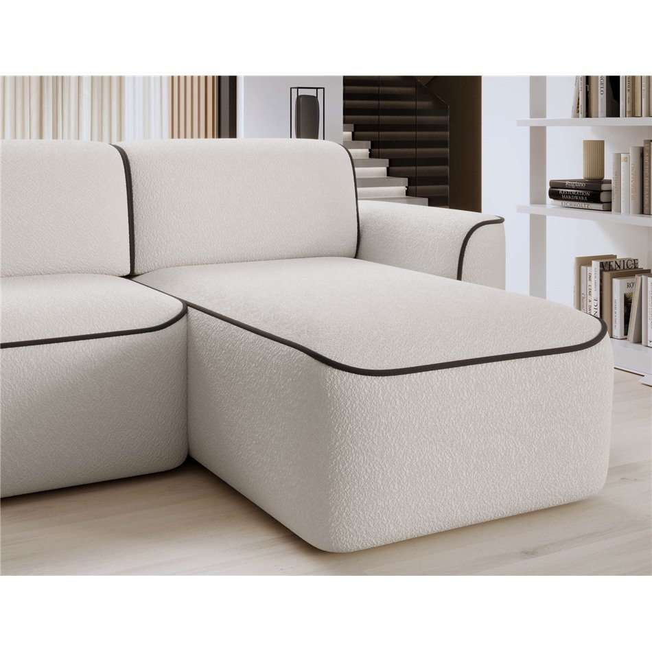 Угловой диван Elume R, с механизмом раскладыванием, Royal 01, Velvetmat 22, букле, белый, H88x190x287см