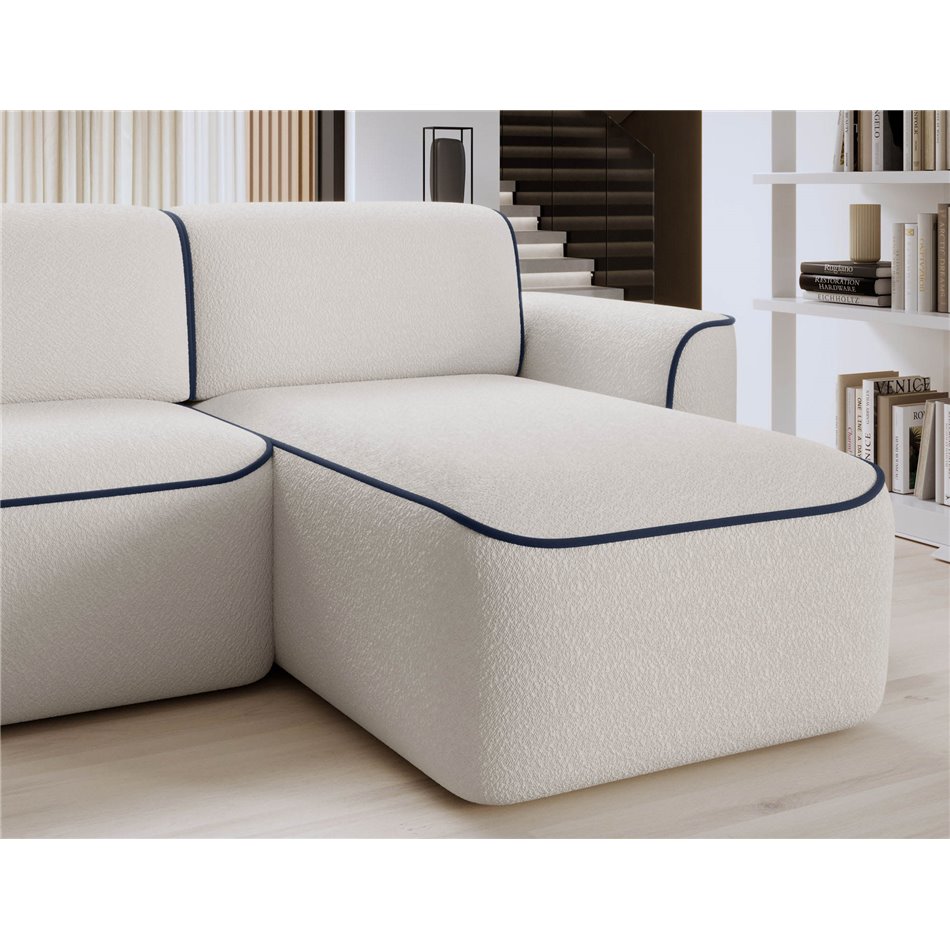 Угловой диван Elume R, с механизмом раскладыванием, Royal 01, Velvetmat 40, букле, белый, H88x190x287см