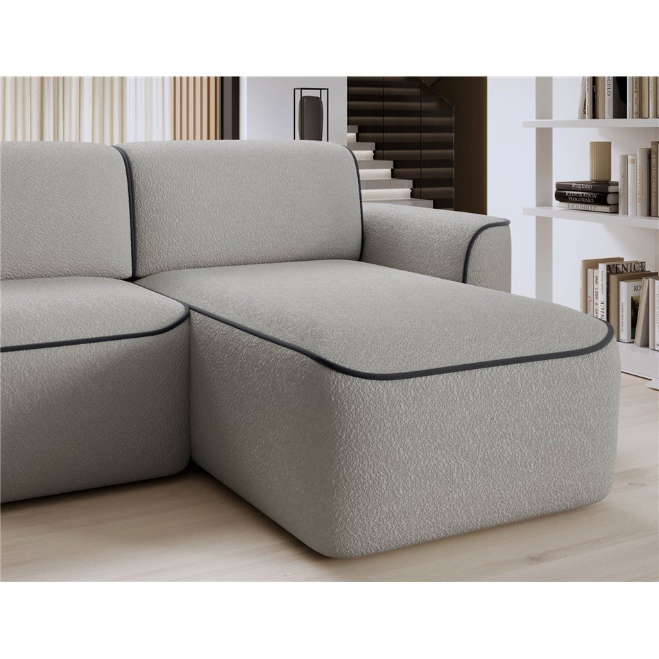 Угловой диван Elume R, с механизмом раскладыванием, Royal 04, Velvetmat 6, букле, серый, H88x190x287см