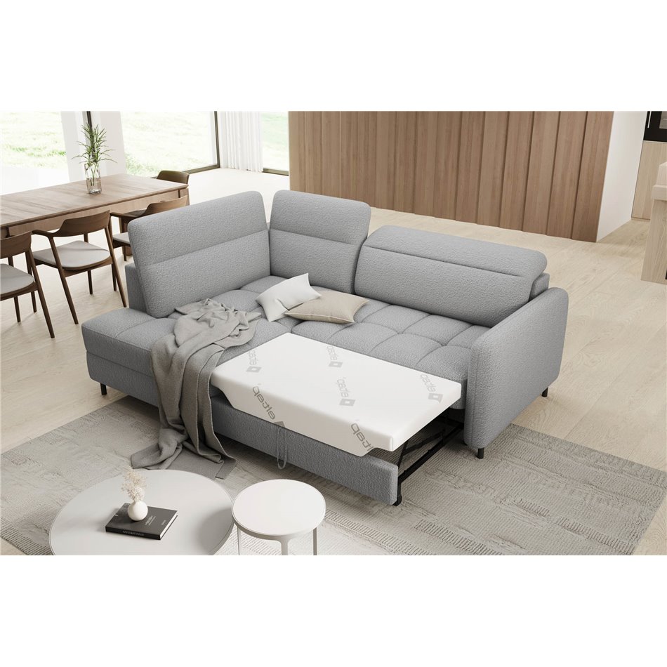 Corner sofa Elbare L, sleeping function, Royal 04, bouclé, grey, H100x160x208cm