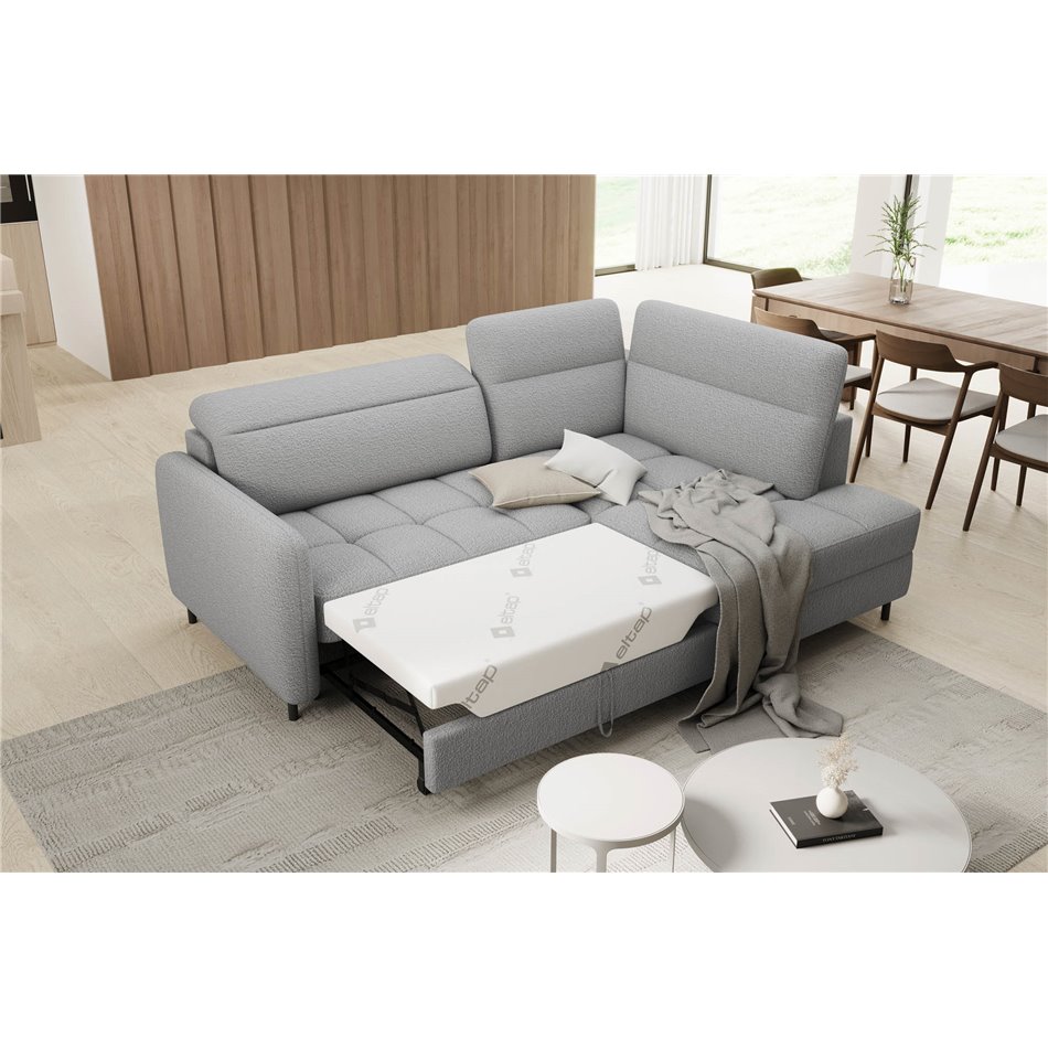Corner sofa Elbare R, sleeping function, Royal 04, bouclé, grey, H100x160x208cm