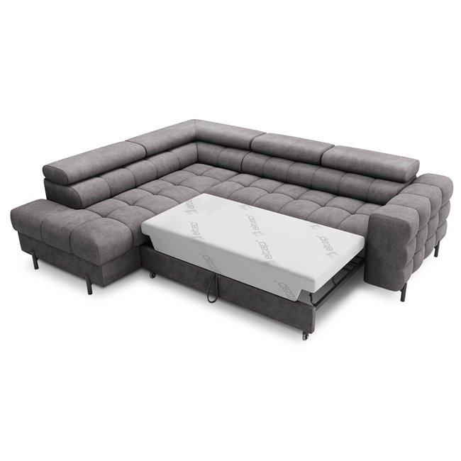 Corner sofa Elferucce L, sleeping function, Aura 04, velvet, grey, H93x200x276cm