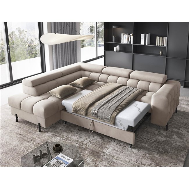 Corner sofa Elferucce L, sleeping function, Paros 02, beige, H93x200x276cm
