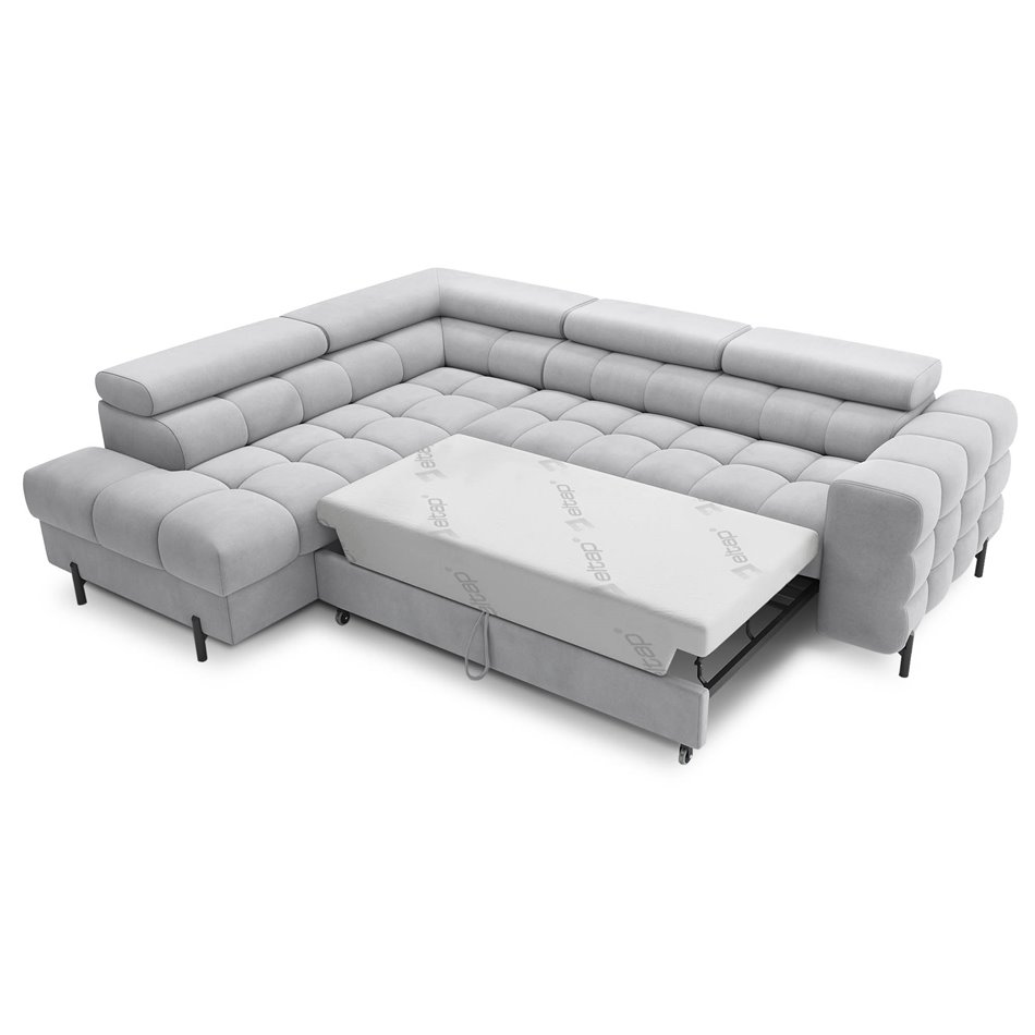 Corner sofa Elferucce L, sleeping function, Paros 05, grey, H93x200x276cm