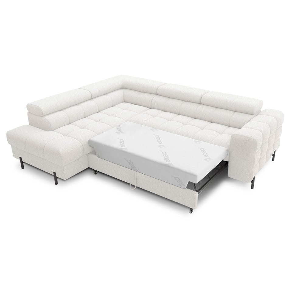 Corner sofa Elferucce L, sleeping function, Royal 01, bouclé, white, H93x200x276cm