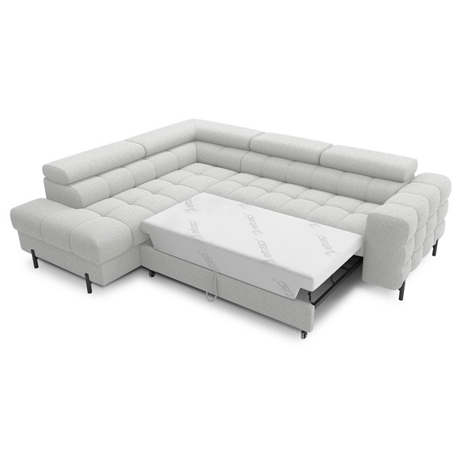 Corner sofa Elferucce L, sleeping function, Royal 03, bouclé, grey, H93x200x276cm
