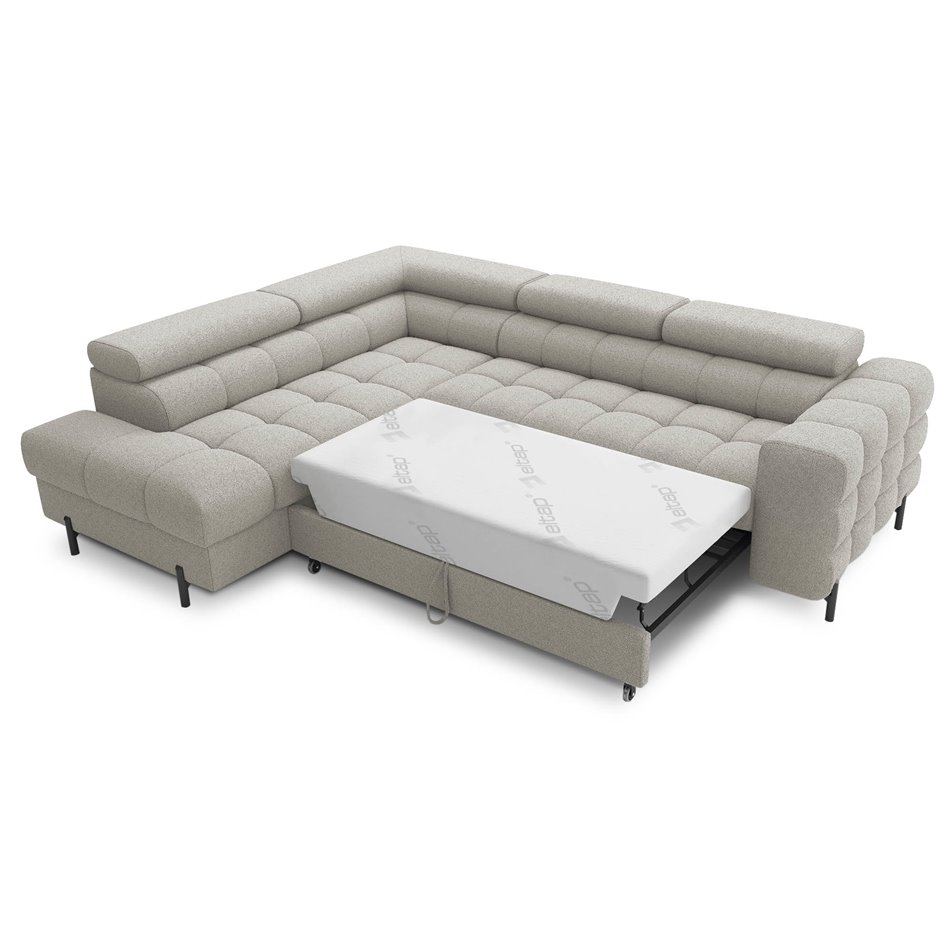 Corner sofa Elferucce L, sleeping function, Royal 20, bouclé, beige, H93x200x276cm