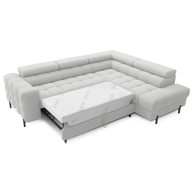 Corner sofa Elferucce R, sleeping function, Royal 03, bouclé, grey, H93x200x276cm