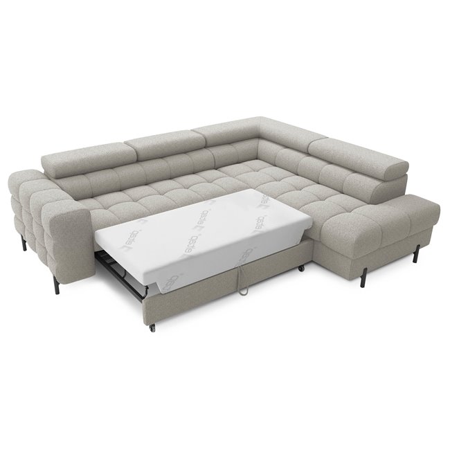Corner sofa Elferucce R, sleeping function, Royal 20, bouclé, beige, H93x200x276cm