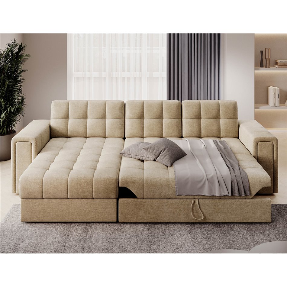 Угловой диван Elveni L/R Reversible, раздвижной, Монолит 09, бежевый, H82x150x260см