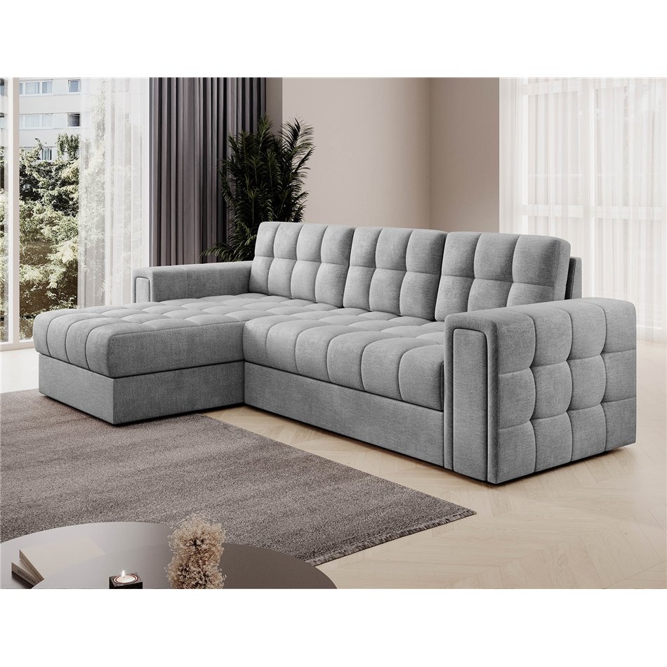 Corner sofa Elveni L/R Reversible, sleeping function, Monolith 84, velvet, grey, H82x150x260cm