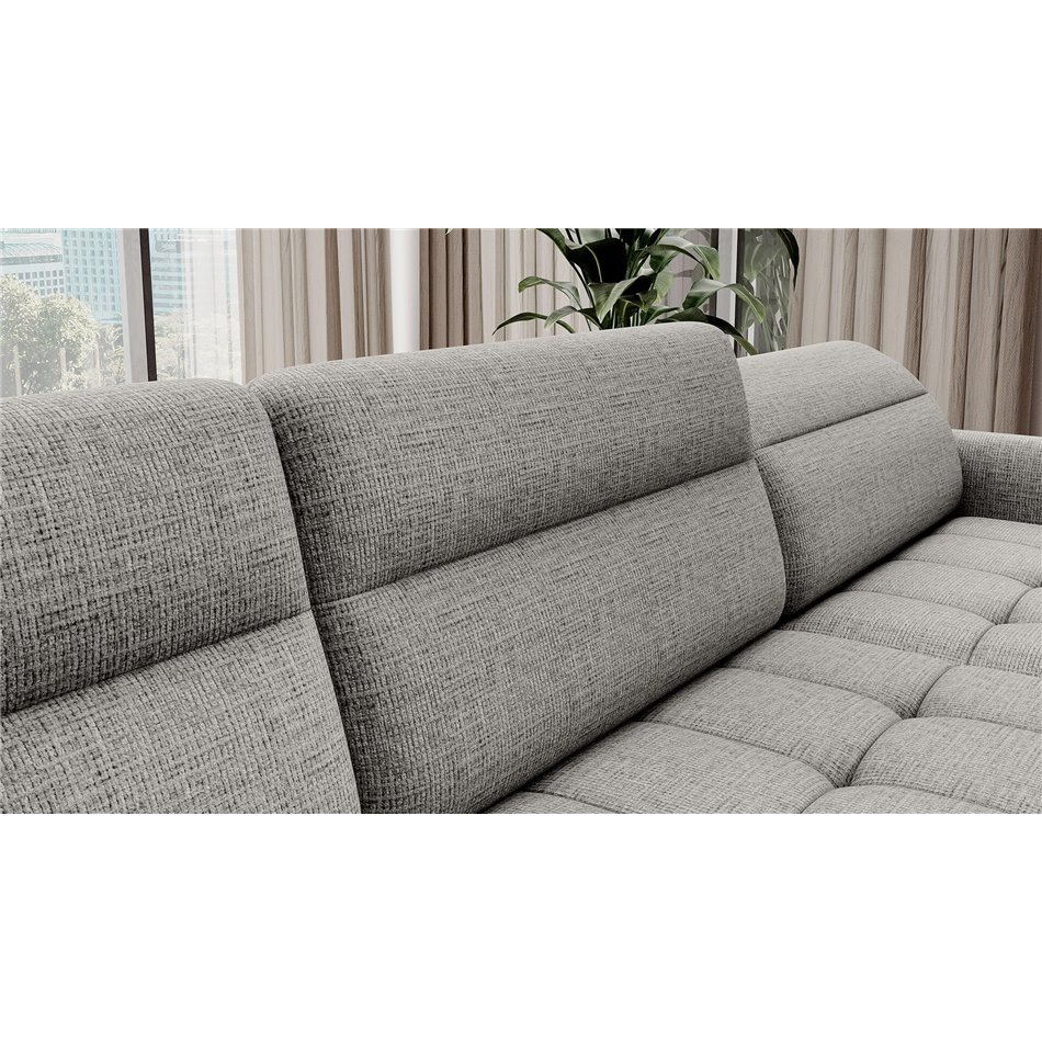 U shape sofa Elberto R, sleeping function, Aubron 04, wavy velvet, grey, H100x165x306cm