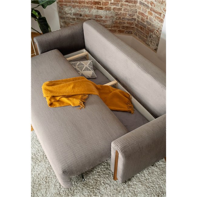 Sofa bed Elcadova Oak, sleeping function, Jarell 20, wavy velvet, dark beige, H97x97x244cm