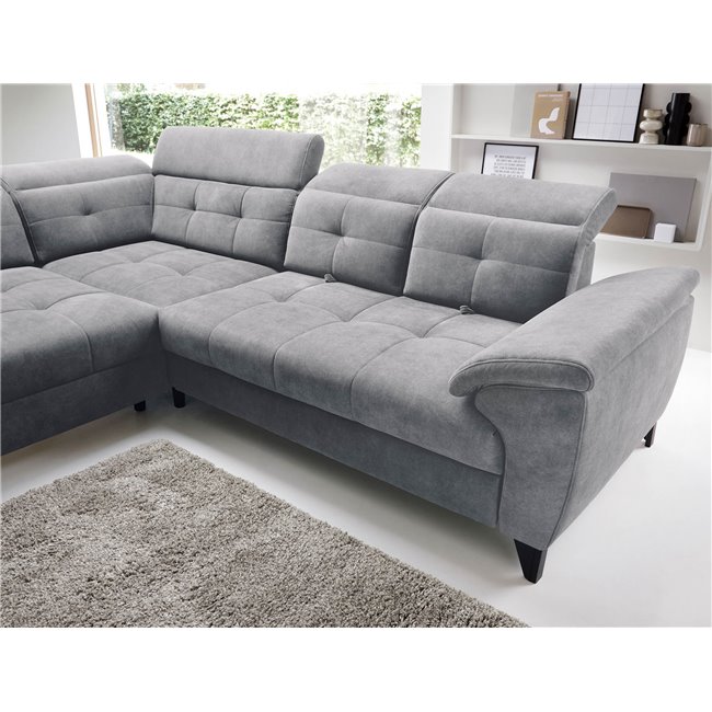 Corner sofa Elinferne L, sleeping function, Relax 04, velvet, grey, H107x210x297cm