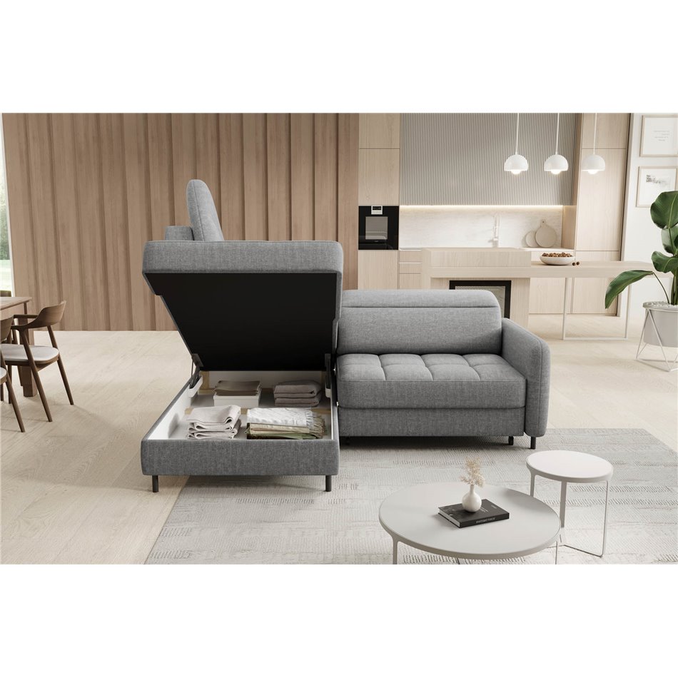 Угловой диван Elbare L, раздвижной, Manhattan 03, бархат, серый, H100x160x208см