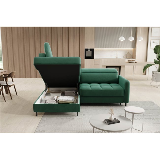 Corner sofa Elbare L, sleeping function, Lukso 35, velvet, dark green, H100x160x208cm
