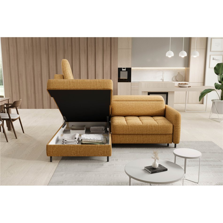 Угловой диван Elbare L, раздвижной, Manhattan 45, бархат, желтый, H100x160x208см