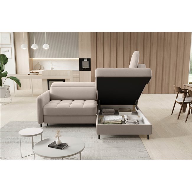 Corner sofa Elbare R, sleeping function, Sola 18, beige, H100x160x208cm