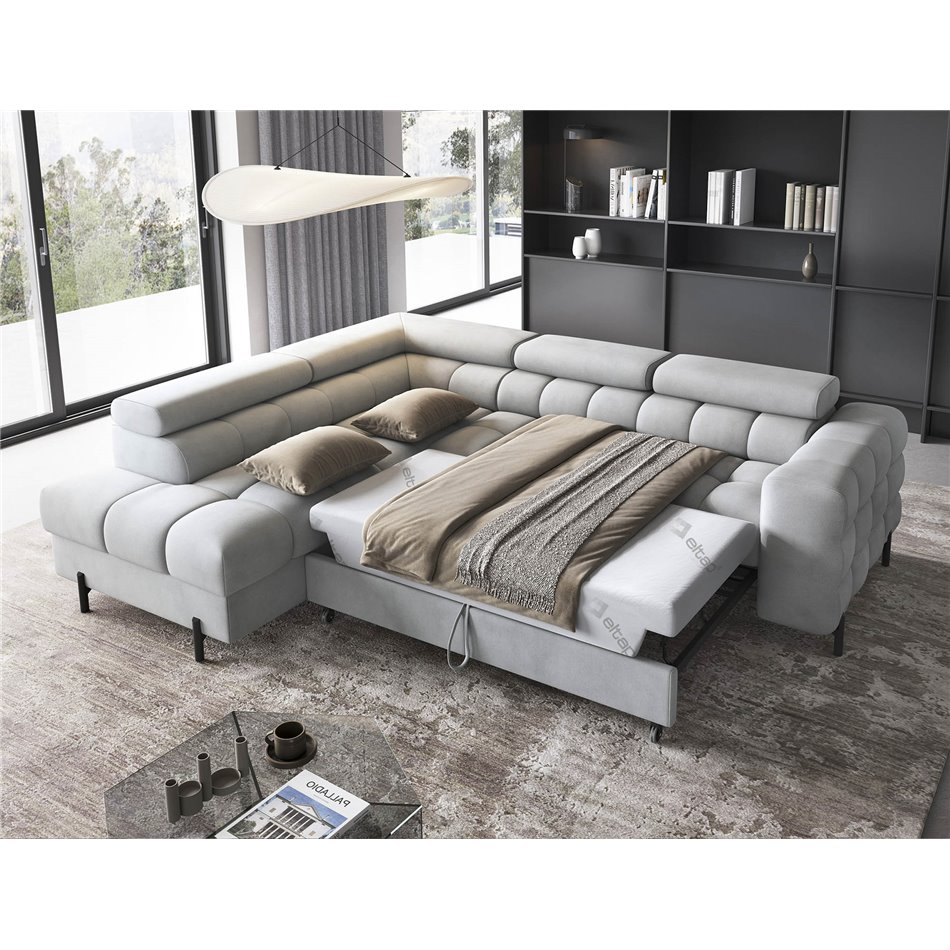 Corner sofa Elferucce L, sleeping function, Paros 05, grey, H93x200x276cm