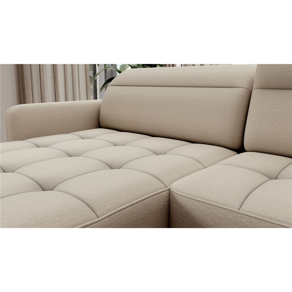 U shape sofa Elberto L, sleeping function, Manhattan 18, velvet, beige, H100x165x306cm
