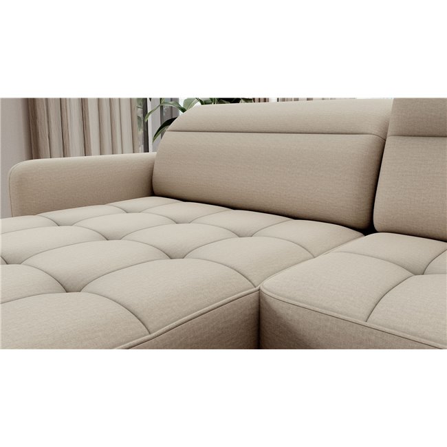 U shape sofa Elberto L, sleeping function, Manhattan 18, velvet, beige, H100x165x306cm