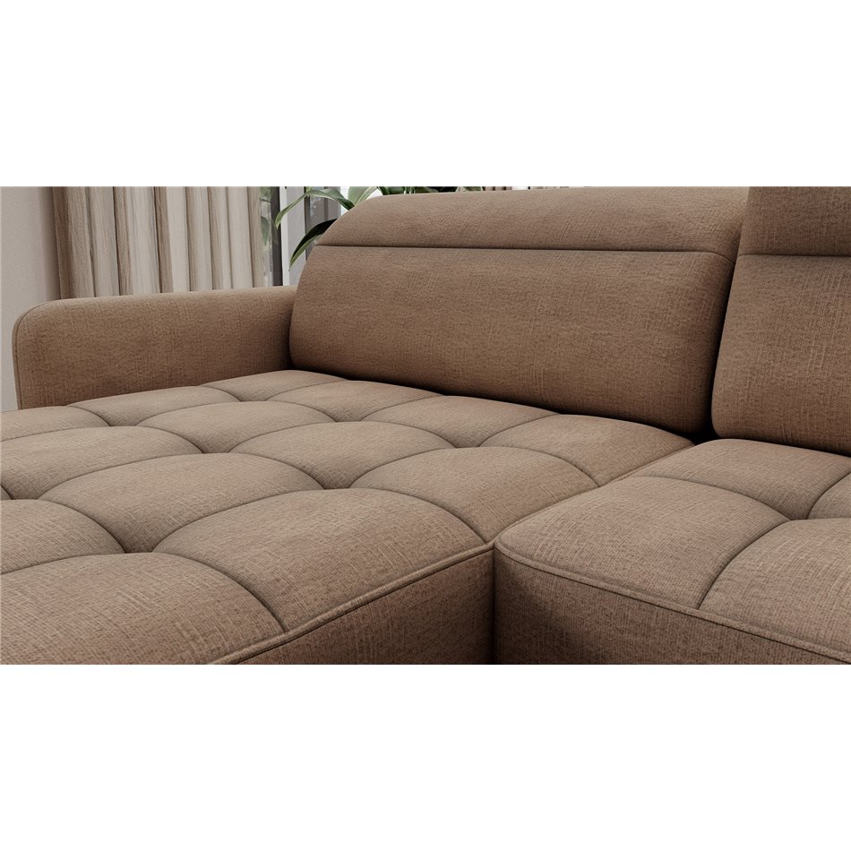 U shape sofa Elberto L, sleeping function, Toscany 20, velvet, brown, H100x165x306cm