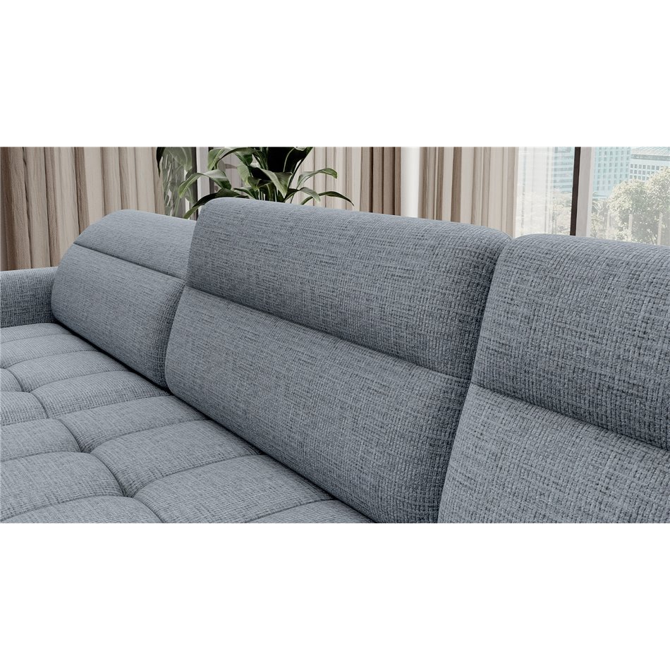 U shape sofa Elberto L, sleeping function, Aubron 100, wavy velvet, blue, H100x165x306cm