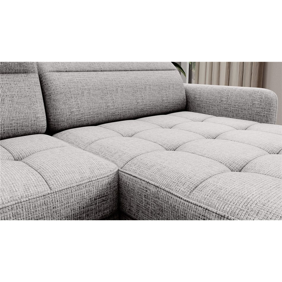 П-образный угловой диван Elberto R, раздвижной, Aubron 03, волнистый бархат, серый, H100x165x306см