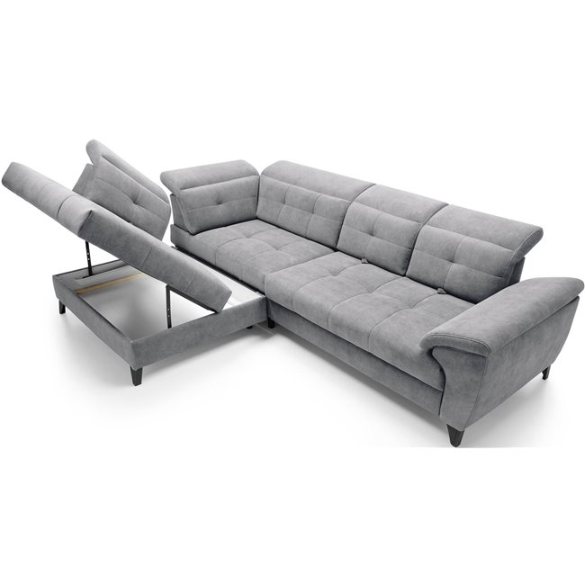Corner sofa Elinferne L, sleeping function, Relax 04, velvet, grey, H107x210x297cm