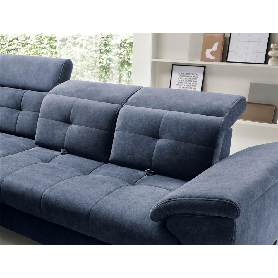 Corner sofa Elinferne L, sleeping function, Relax 40, velvet, dark blue, H107x210x297cm
