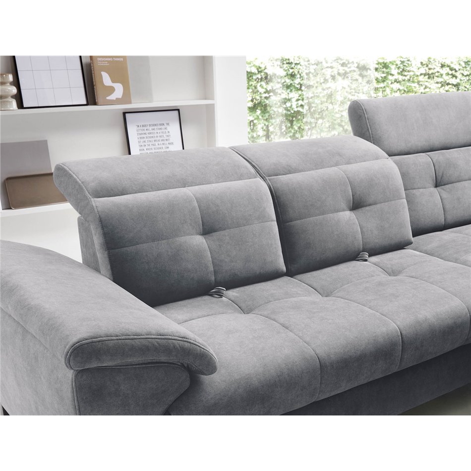 Угловой диван Elinferne R, раздвижной, Relax 04, бархат, серый, H107x210x297см