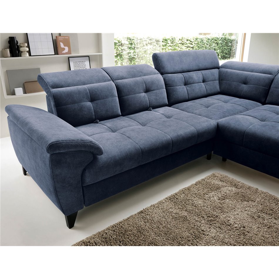 Corner sofa Elinferne R, sleeping function, Relax 40, velvet, dark blue, H107x210x297cm