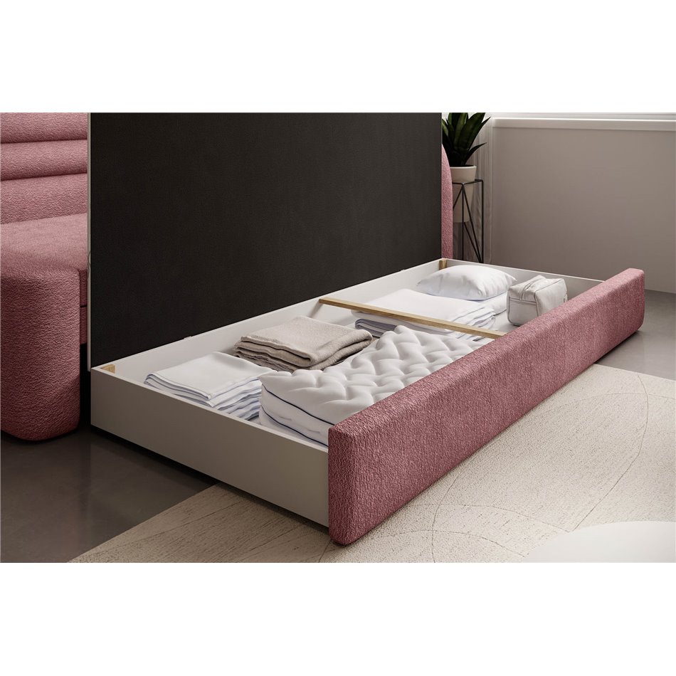 Sofa bed Elfabilo R, sleeping function, Touch 24, textured velvet, pink, H80x86x223cm