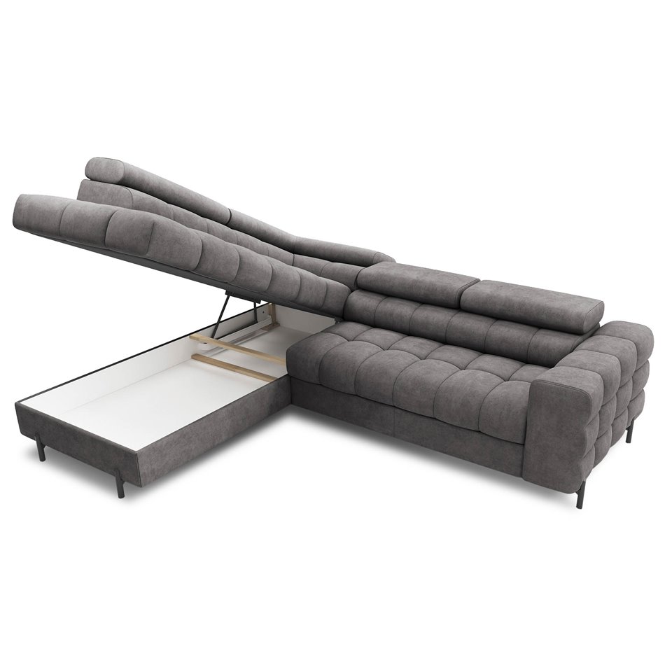 Corner sofa Elferucce L, sleeping function, Aura 04, velvet, grey, H93x200x276cm
