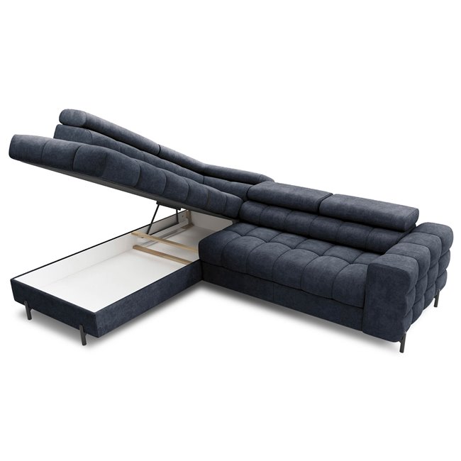 Corner sofa Elferucce L, sleeping function, Aura 40, velvet, dark blue, H93x200x276cm
