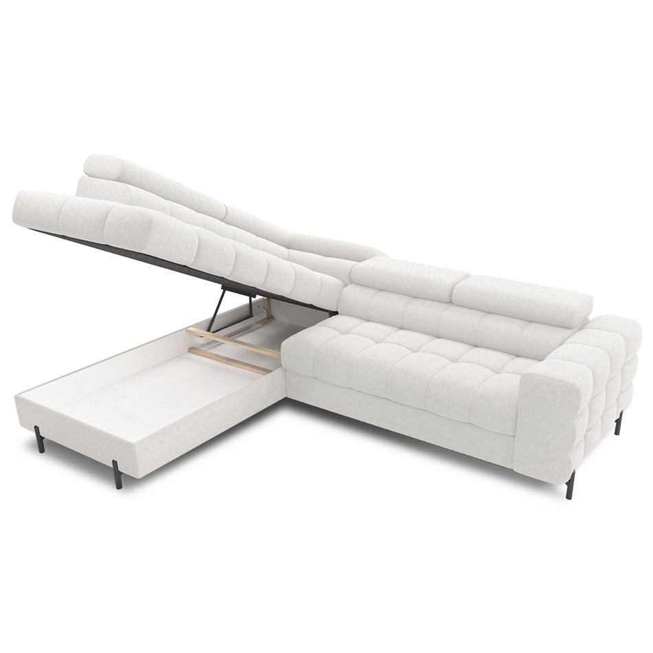 Corner sofa Elferucce L, sleeping function, Royal 01, bouclé, white, H93x200x276cm
