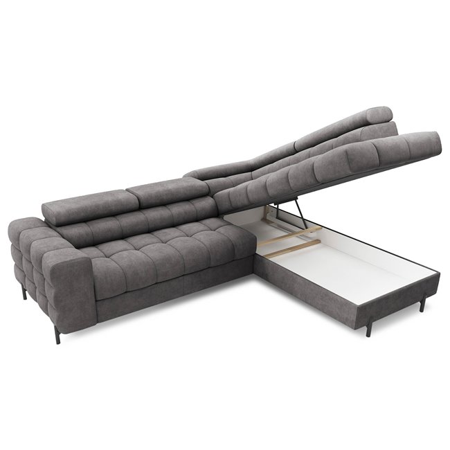 Corner sofa Elferucce R, sleeping function, Aura 04, velvet, grey, H93x200x276cm