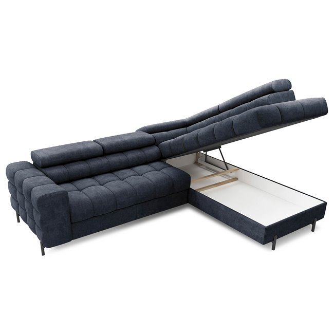 Corner sofa Elferucce R, sleeping function, Aura 40, velvet, dark blue, H93x200x276cm